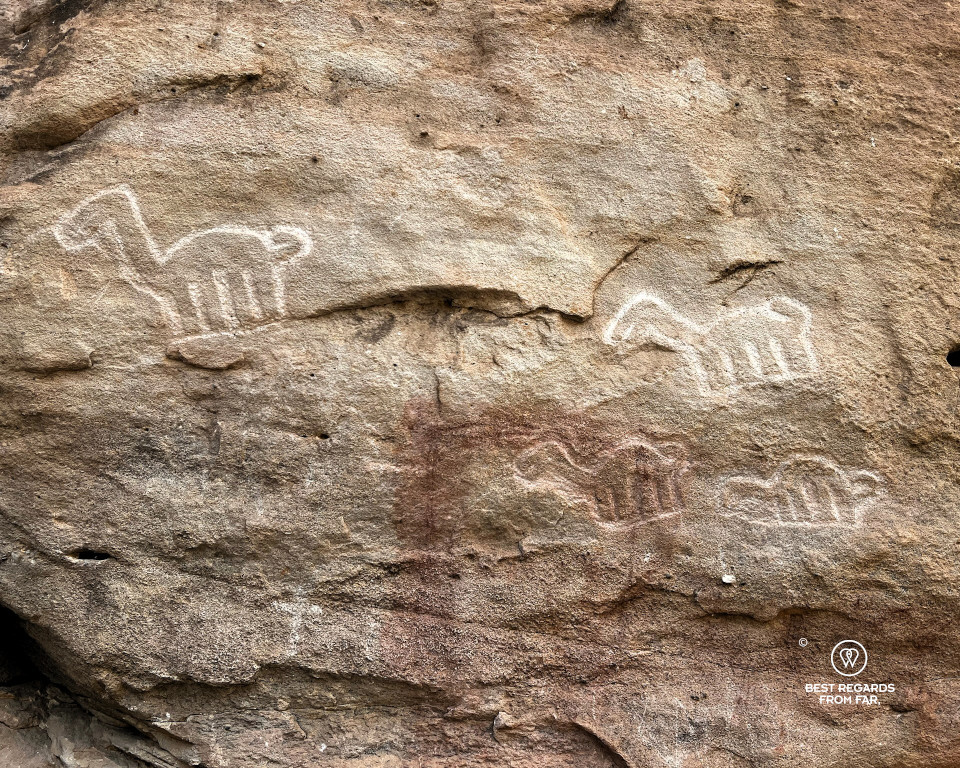 Petroglyphs on a cliff around Chachapoyas.