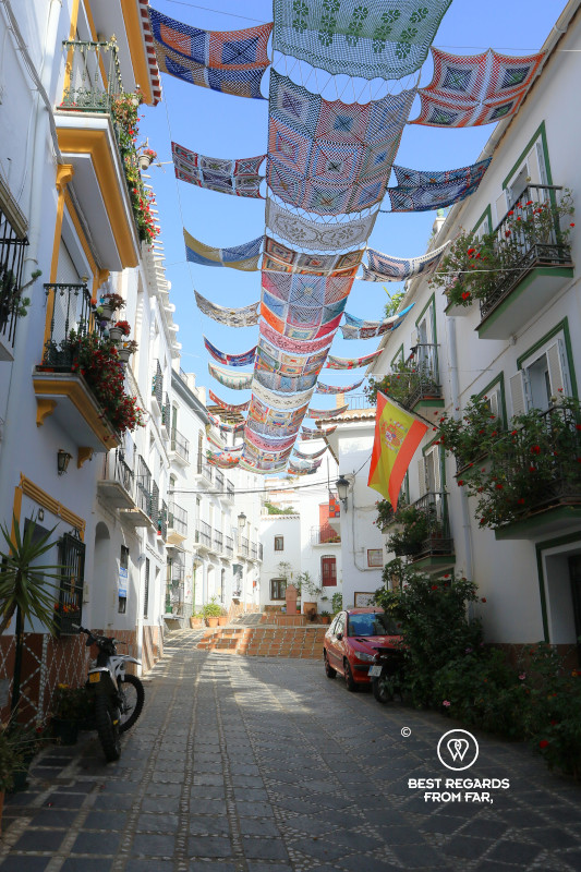 A street in the white village of Competa in Andalusia.