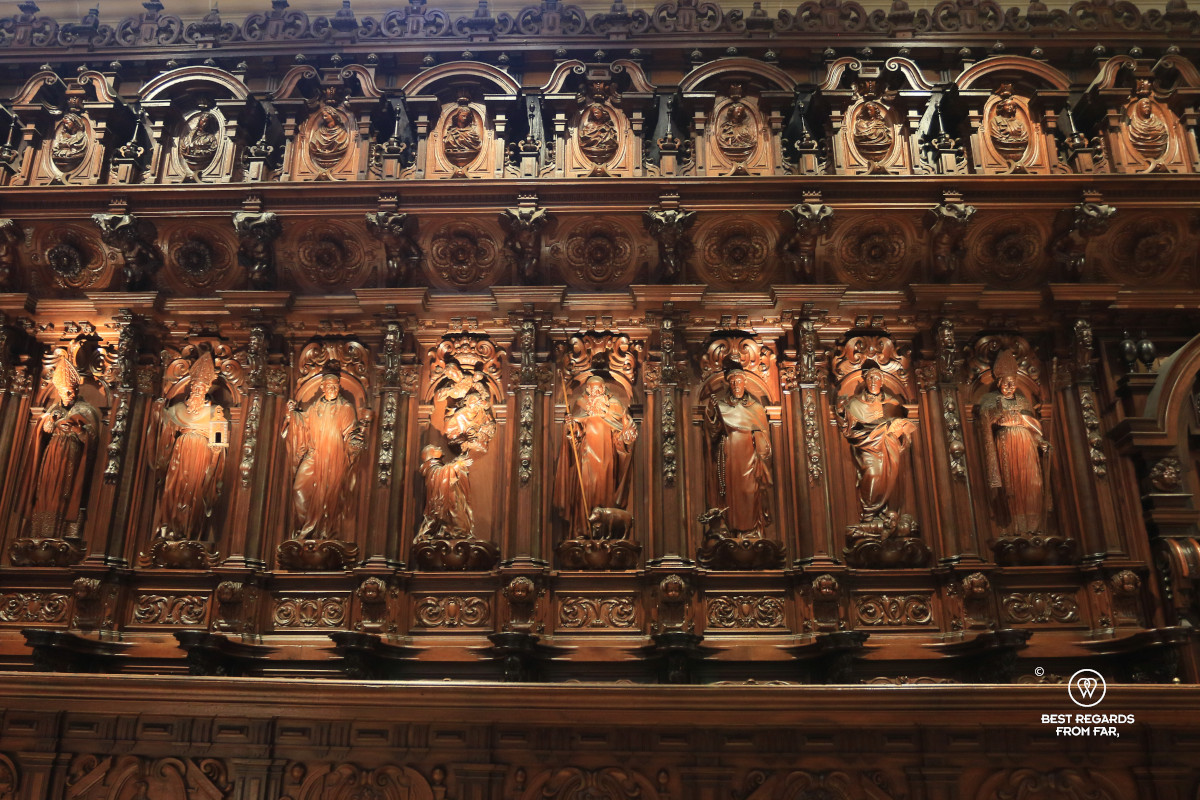 The wooden choir stalls in the Cathedral of Malaga.