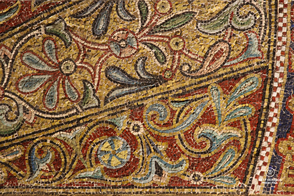 Detail of a colorful anf floral mosaic in the Mosque Cathedral in Cordoba.
