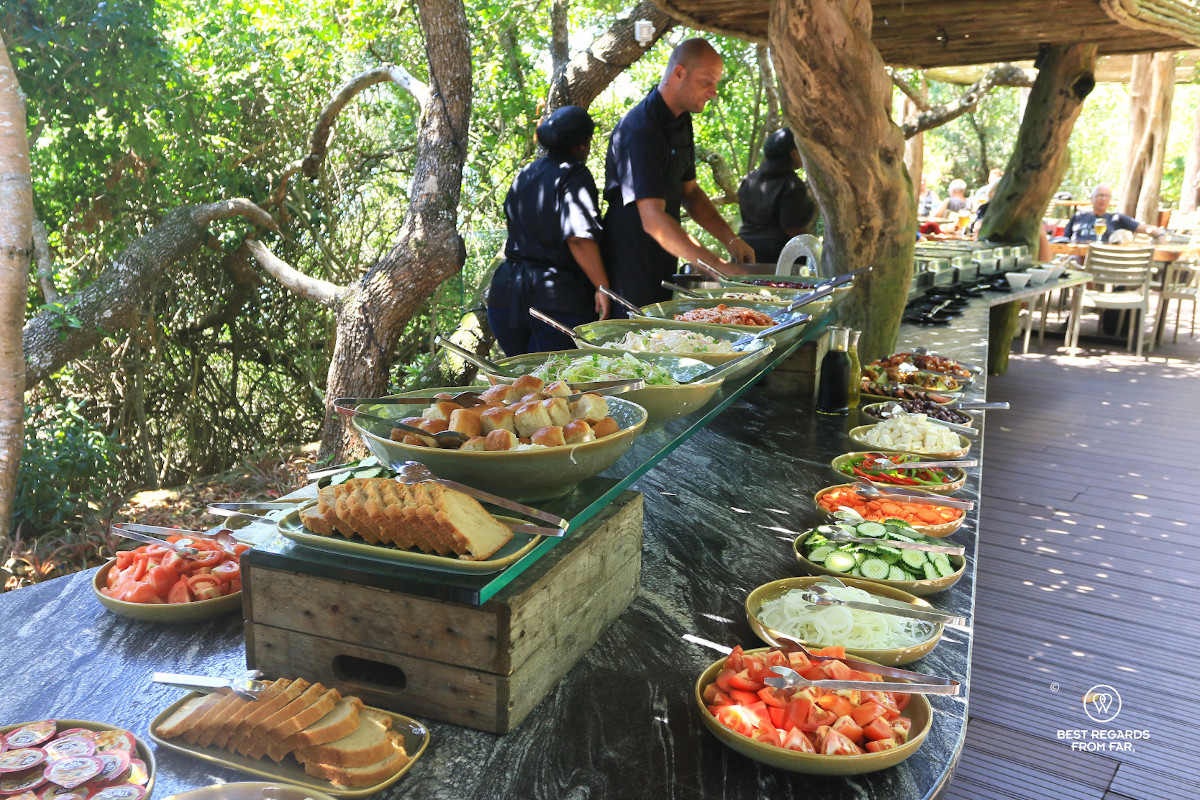 A lunch buffet under the canopy at the Featherbed eco experience.