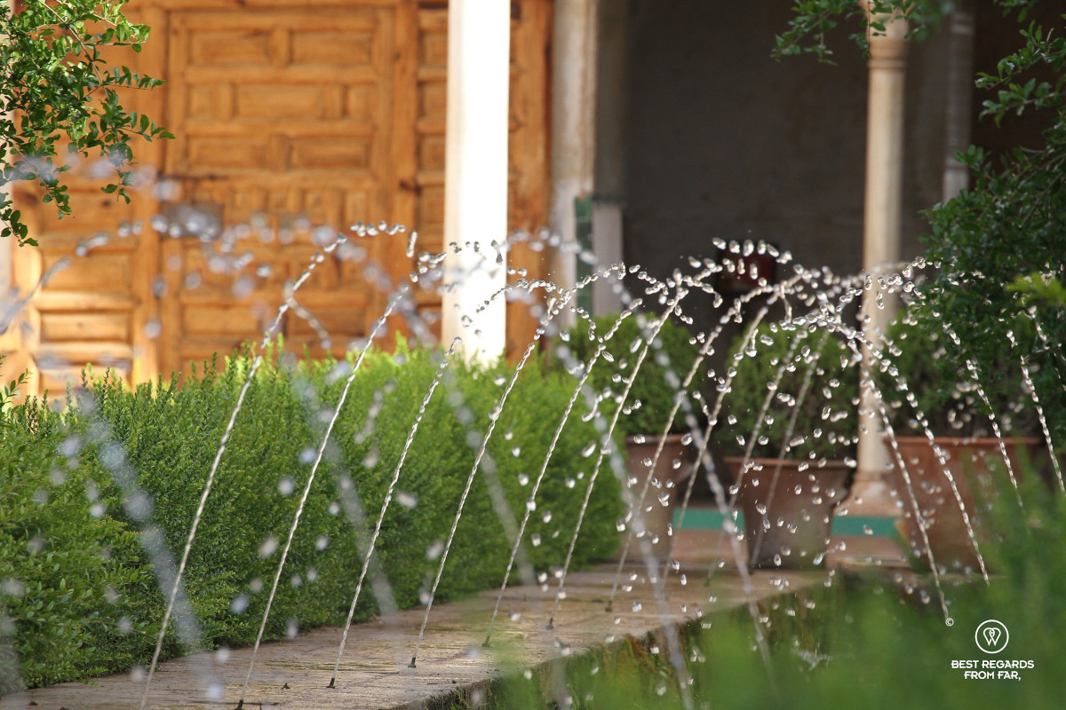 Close up on a water fountains at the Generalife in the Alhambra.