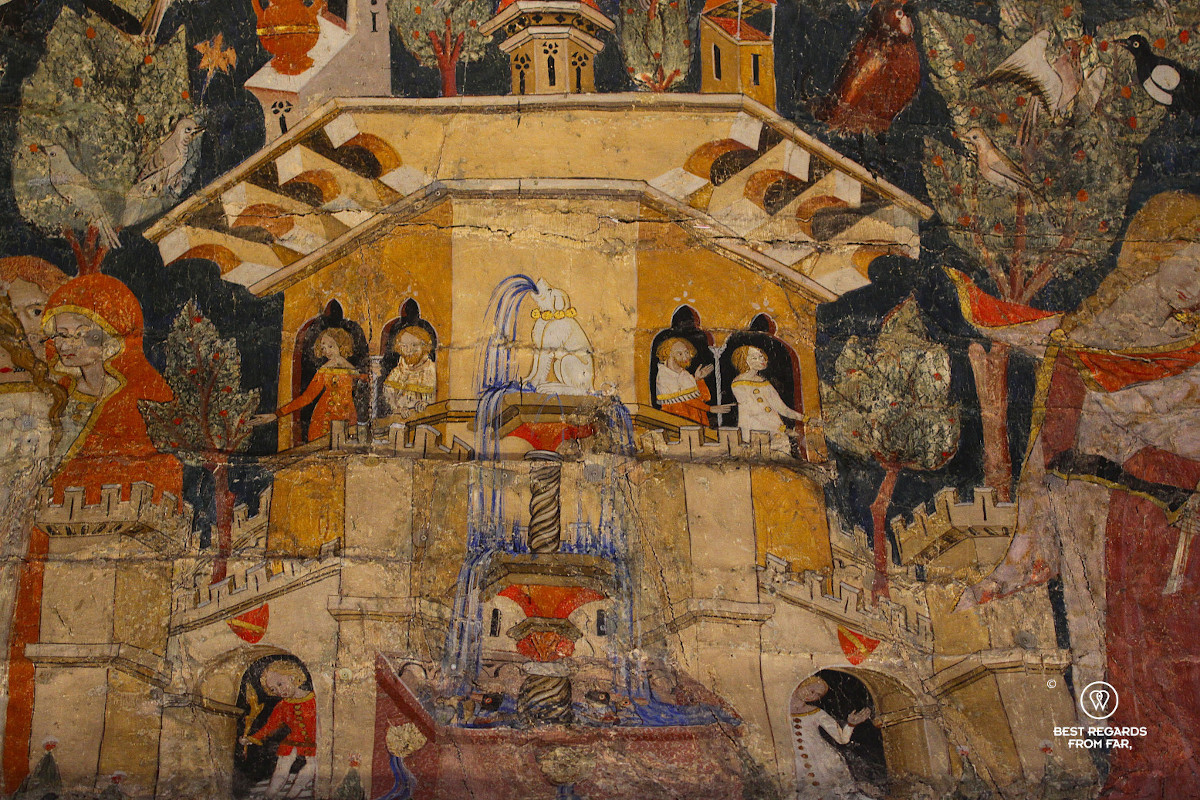 Painted ceiling at the Nasrid Palace in La Alhambra.