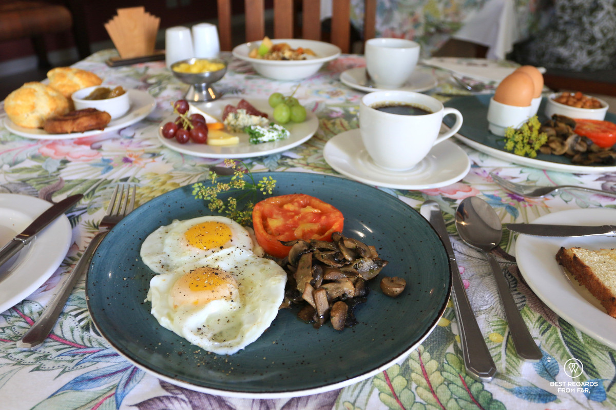 A large breakfast table covered at Montagu Country Hotel.