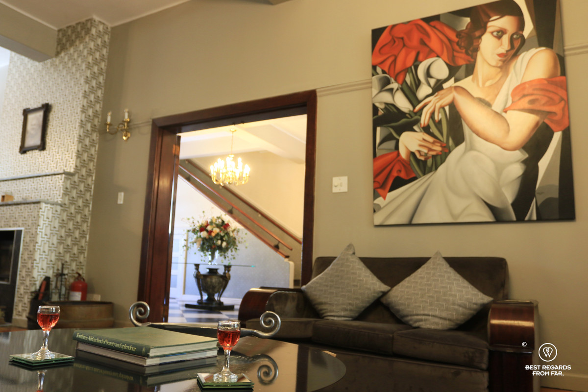 The art deco stylish lobby area of the Montagu Country Hotel.