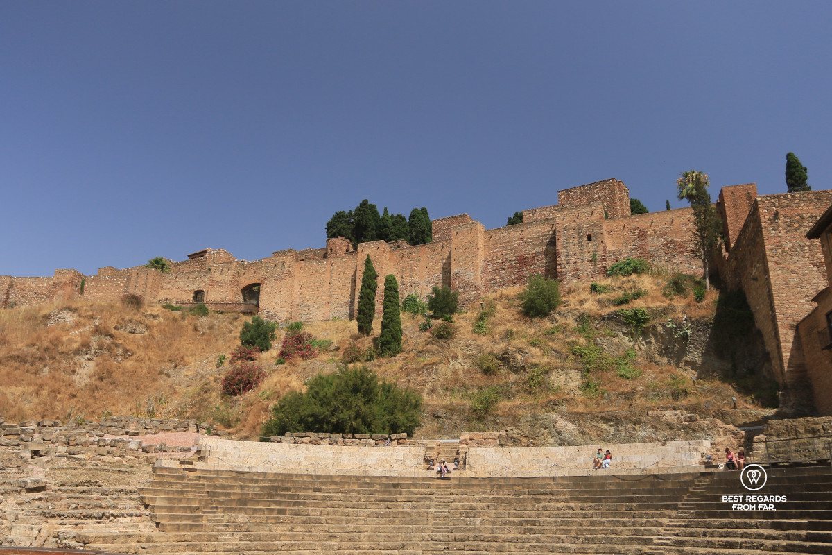The Roman theater in Malaga with the Nasrid fortress in the background.