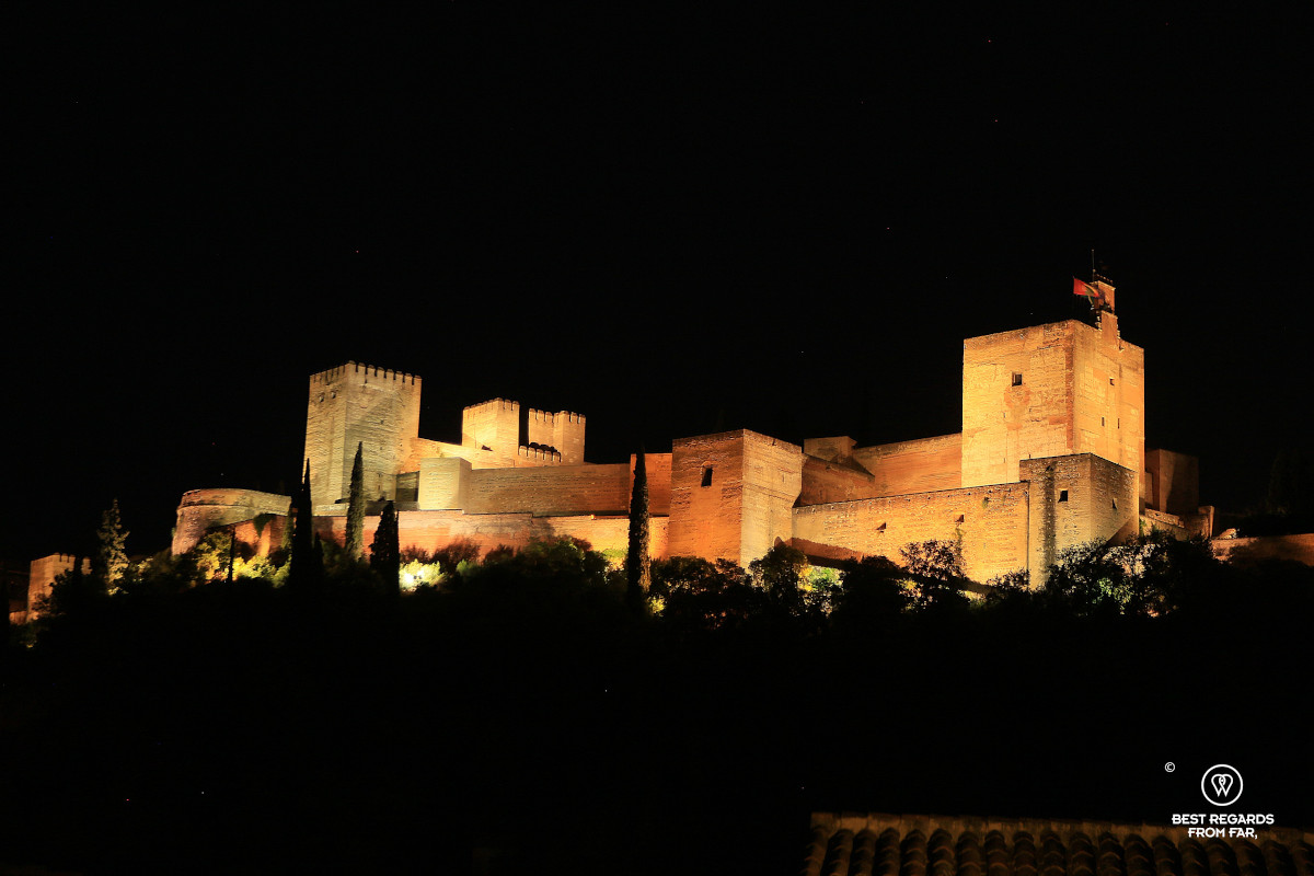 View on the Alhambra by night.
