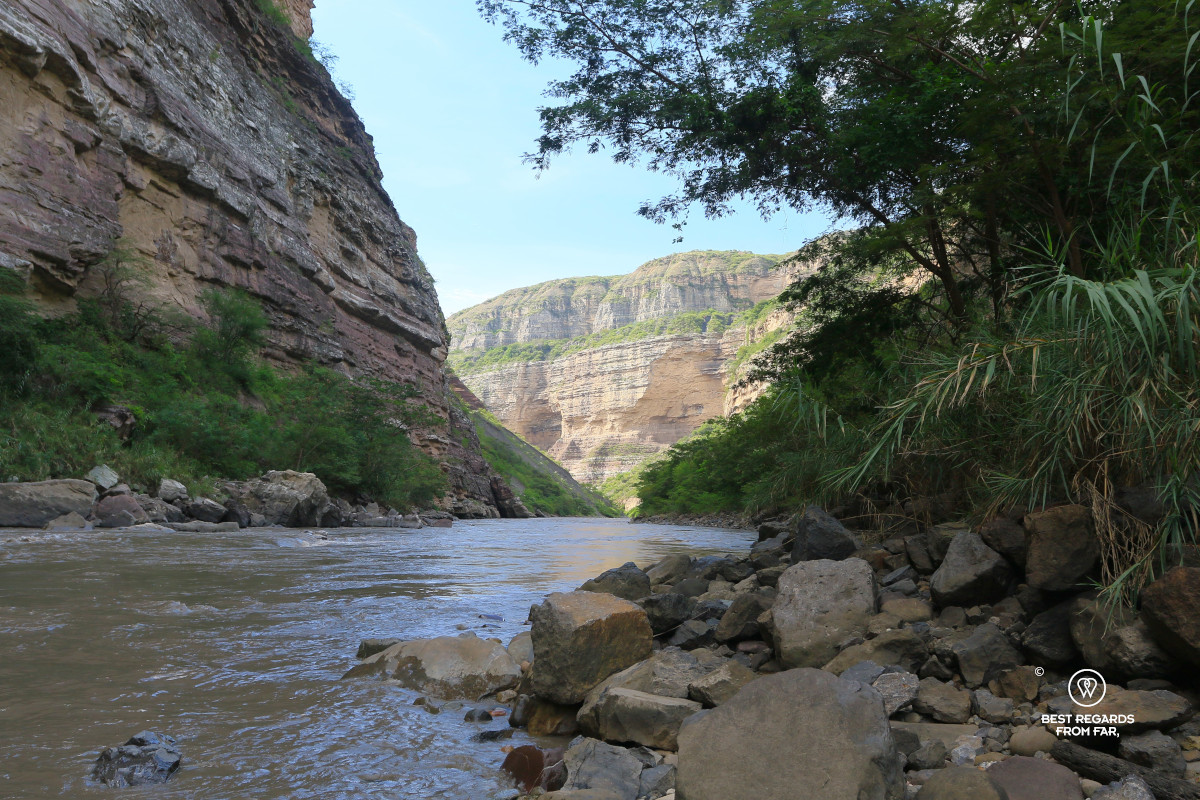 The Chicamocha Canyon photographed from the river in Colombia.