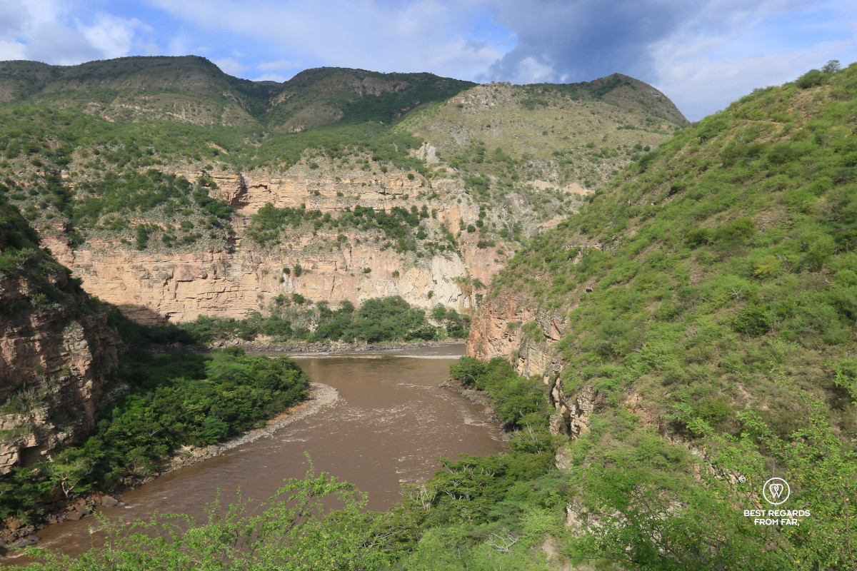 Confluence of the Rio Chicamocha and Rio Suarez from high up in Colombia.