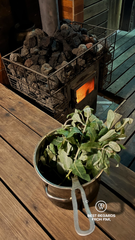 Fresh eucalyptus branches in the sauna of the Black Sheep Inn in Chugchilan in Ecuador.