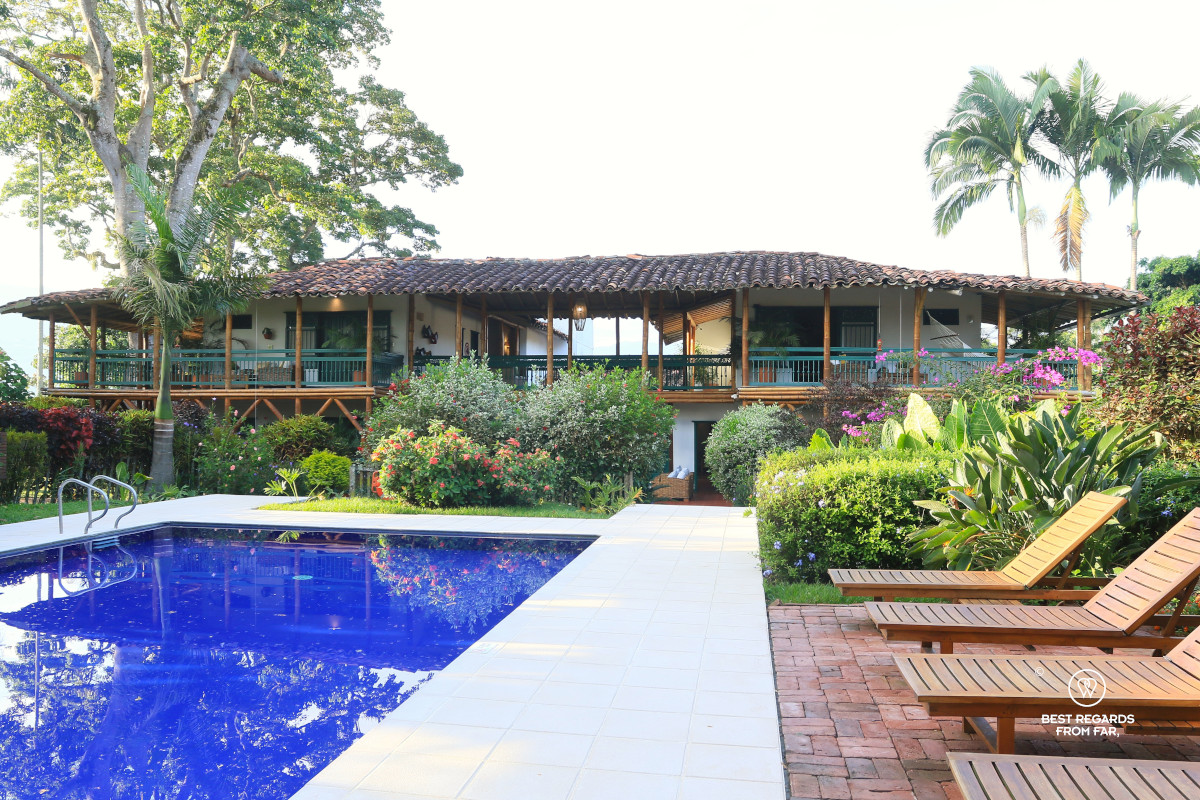 The swimming pool with the Hacienda Bambusa in the background.