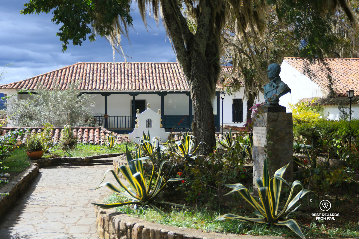 Garden in front of a colonial-style house in Villa de Leyva, Colombia.