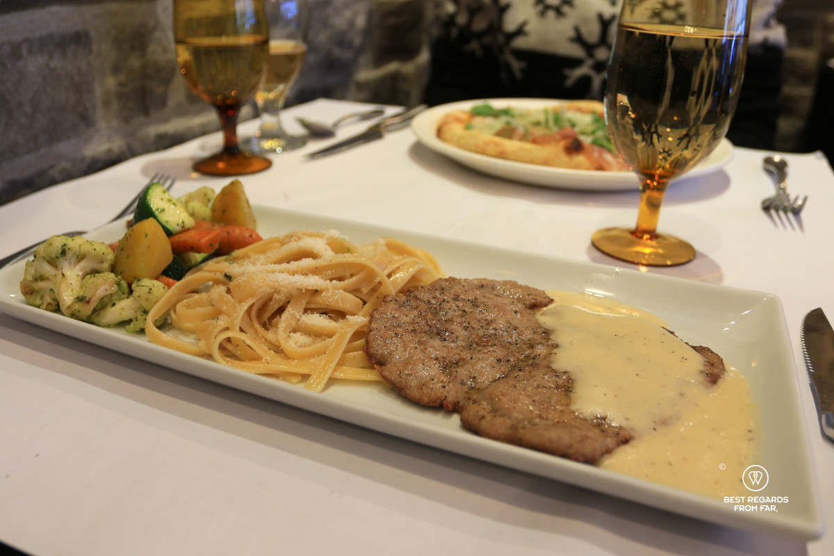 Pasta and veal scaloppine at Il Bello restaurant in Old Quebec.