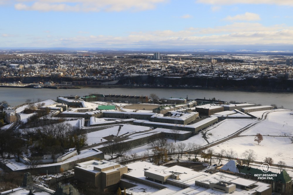 The Citadel of Quebec City with its star-shape design in the snow.