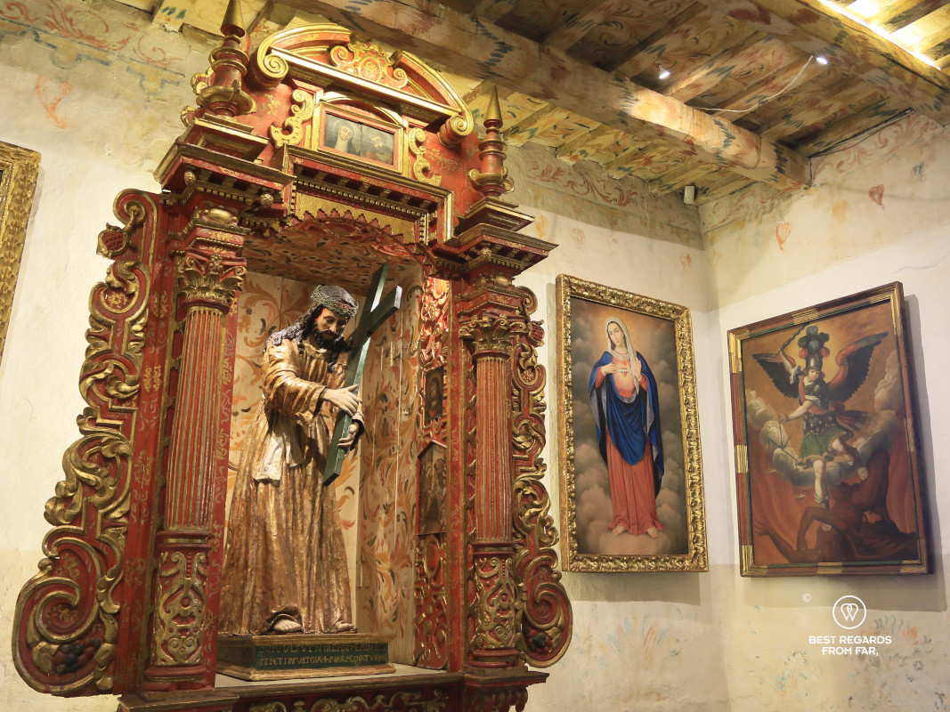 Religious art at El Carmen Alto Monastery Museum in Quito.