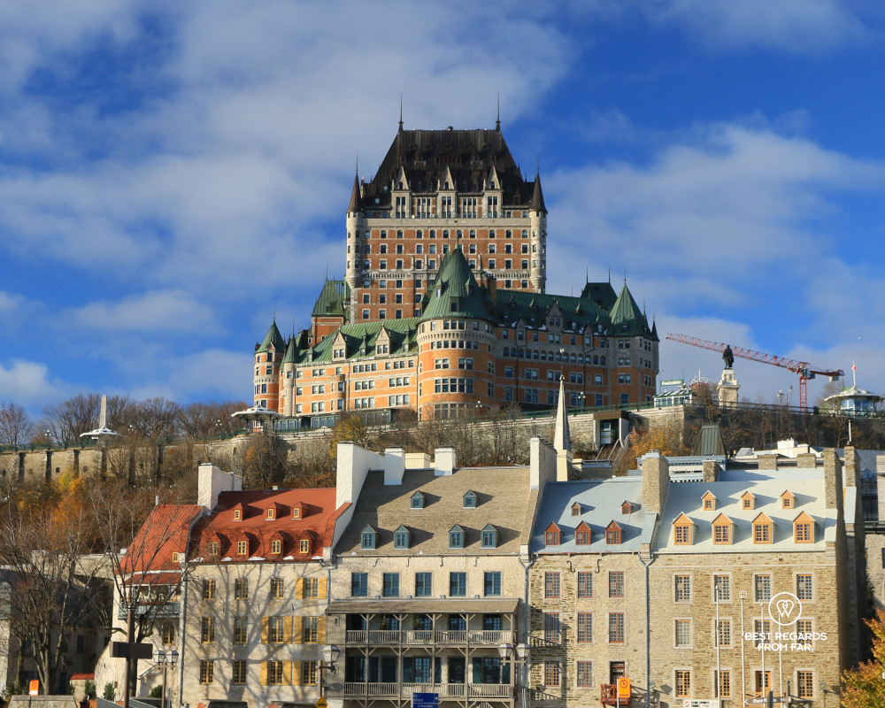 Frontenac castle and the rooftops of Quebec City.