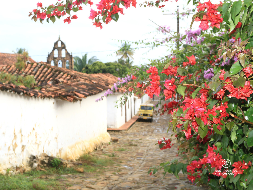 A cobblestoned street in the village of Guane in Colombia.