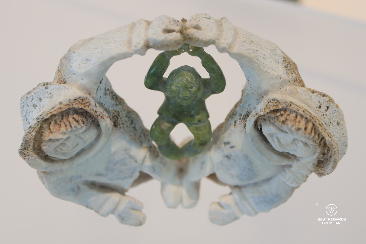 Inuit Family playing by Goota Ashoona (whalebone, serpentinite and sinew) at the Musée des Beaux Arts in Quebec City.