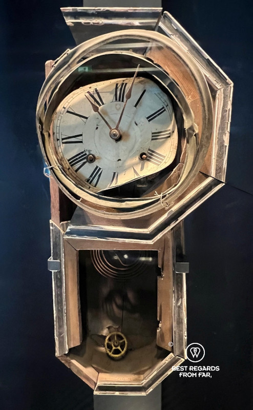 The clock at the Nagasaki atomic bomb memorial.