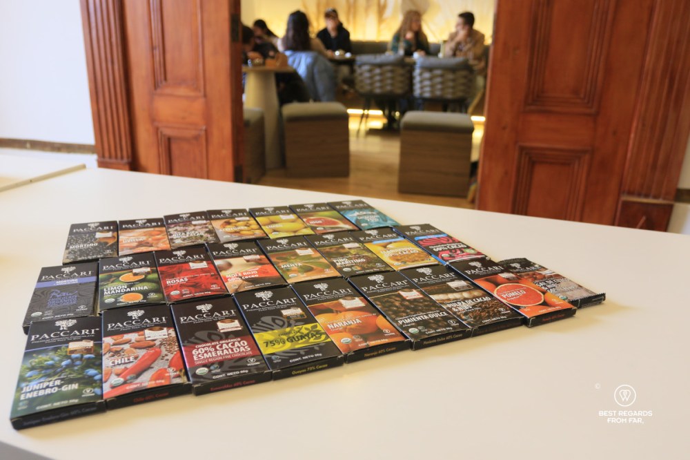 Sample of various chocolate bars by Paccari in Quito.
