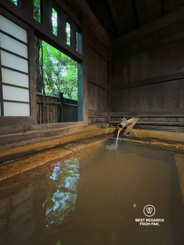 Indoor onsen at ryokan Sanga in Kurokawa.