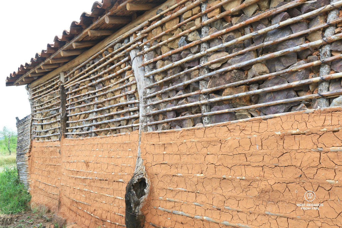 The rammed earth building technique at the bottom of a house.
