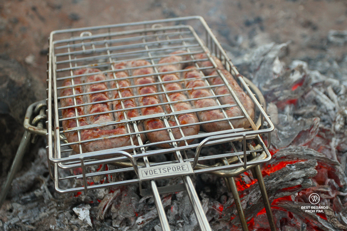 Boerewors on the coals.