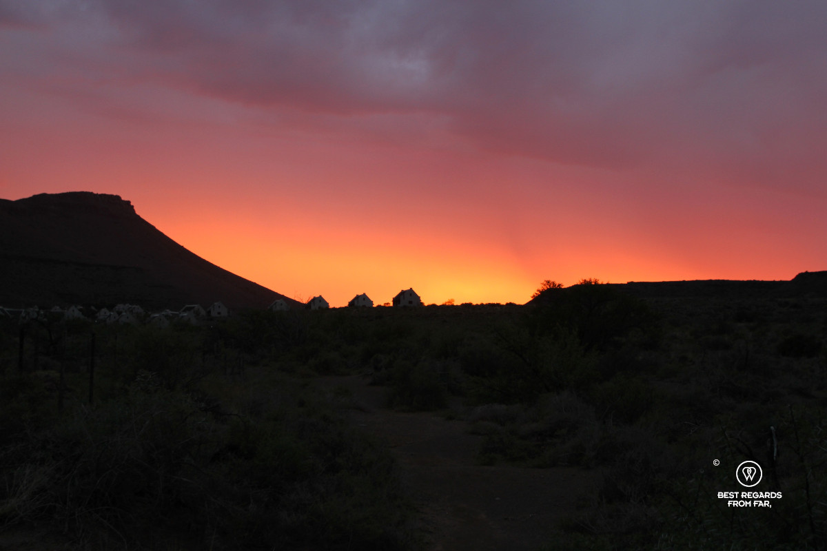 Sunrise on the main rest camp in the Karoo NP.