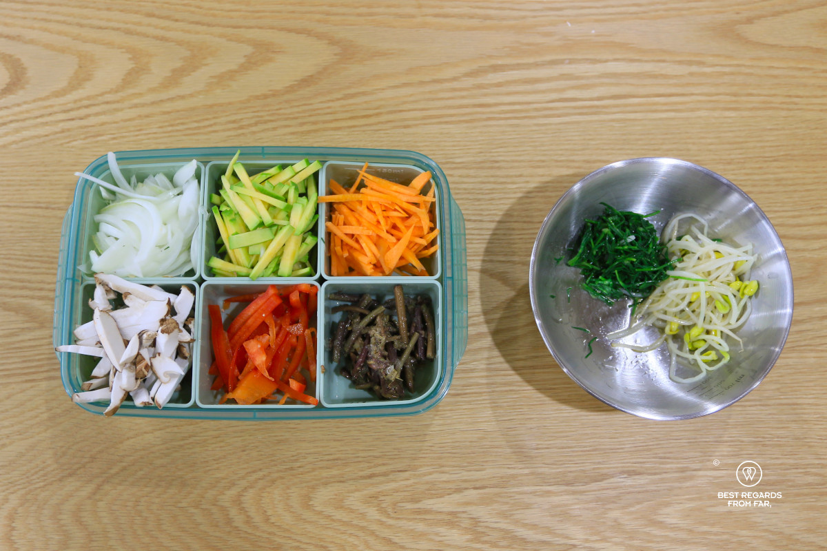 Busan Cooking class: Bibimbap ingredients.