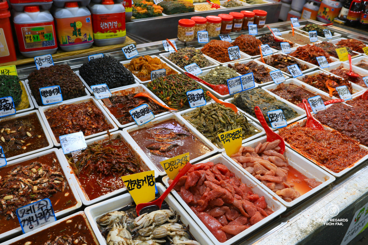 Kimchi and more at the Busan Jagalchi market.