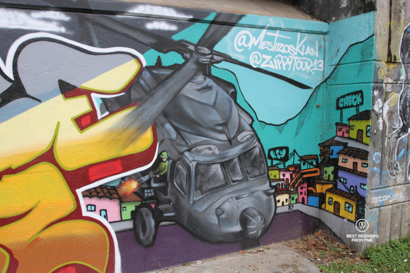 Comuna 13's street art about the violence in Medellin.