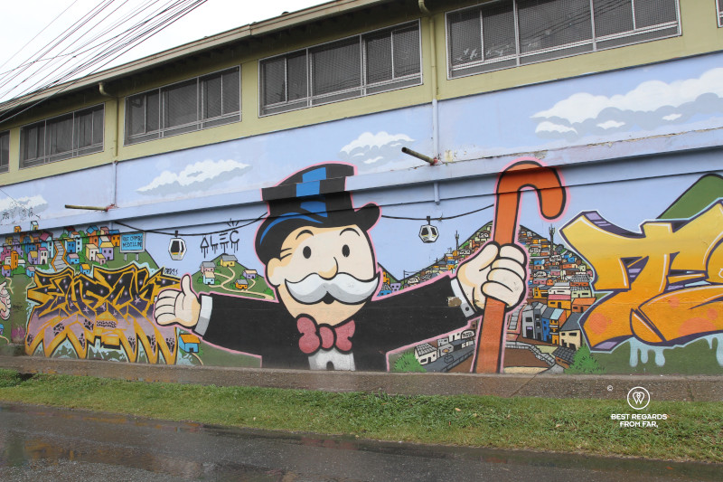 Comuna 13's street art with Monopoly in Medellin.