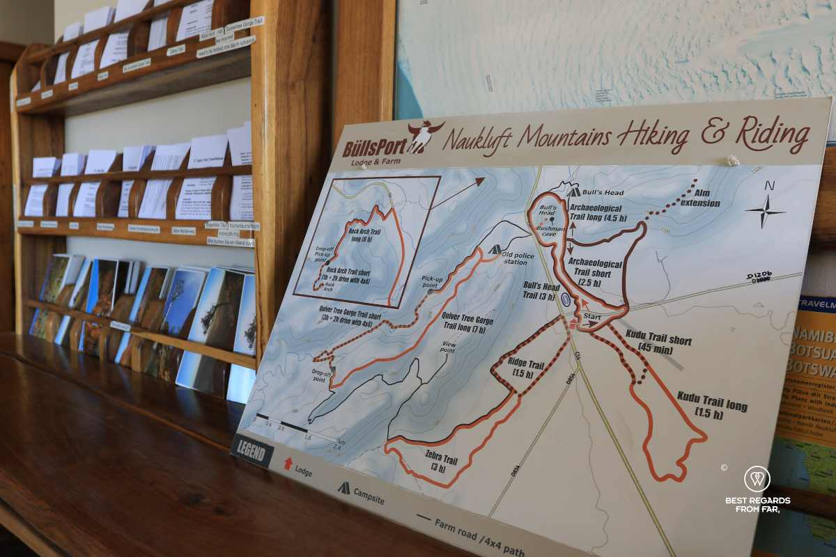 Board with the various hiking trails presented at BuellsPort Lodge & Farm