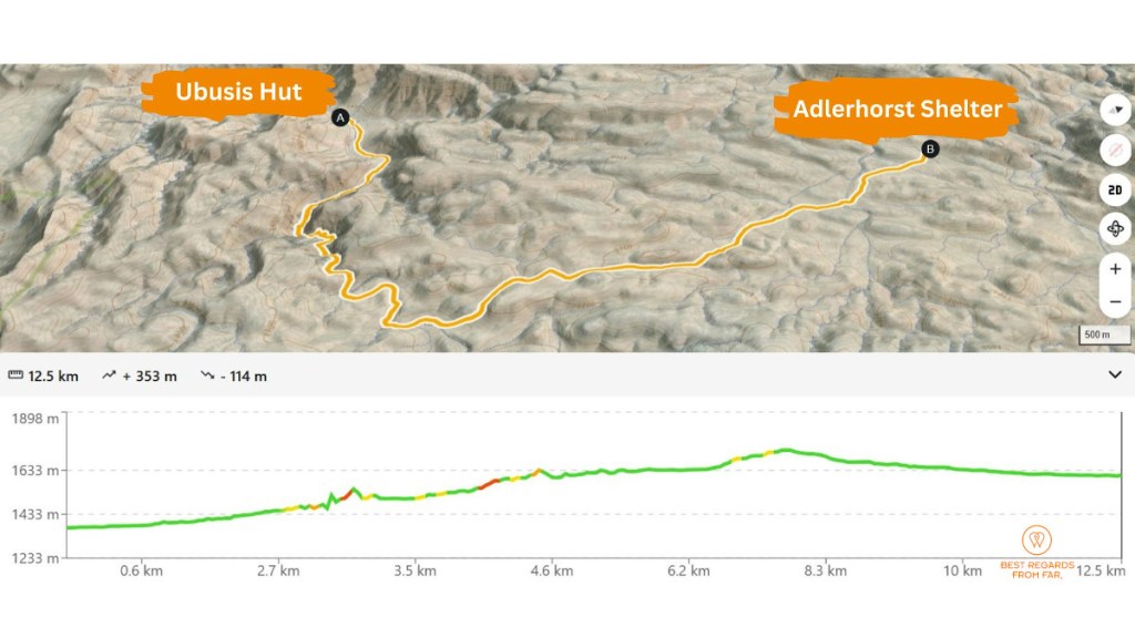 Map and elevation graph of the 8-day Naukluft Hiking Trail day 3.