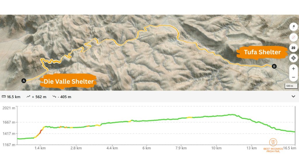 Map and elevation graph of the 8-day Naukluft Hiking Trail day 6.