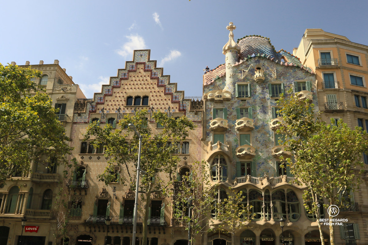 The façades of Casa Amatller and Casa Batllo in Barcelona.