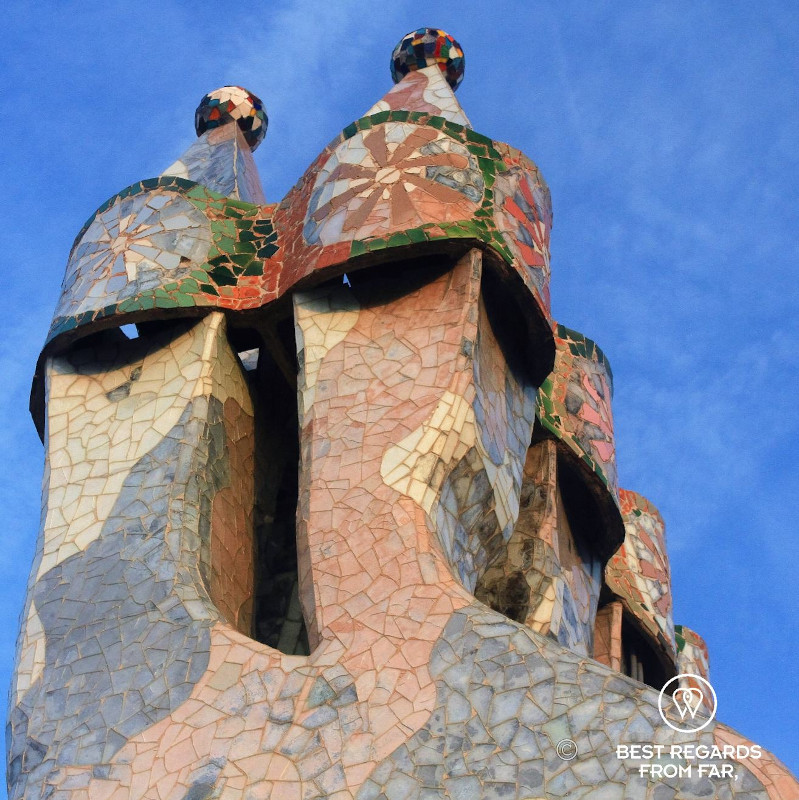 The trencadis-covered guardians of Casa Batllo.