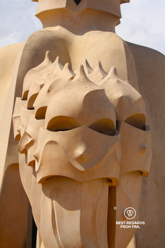 Storm-trooper chimneys on the rooftop of La Pedrera in Barcelona.