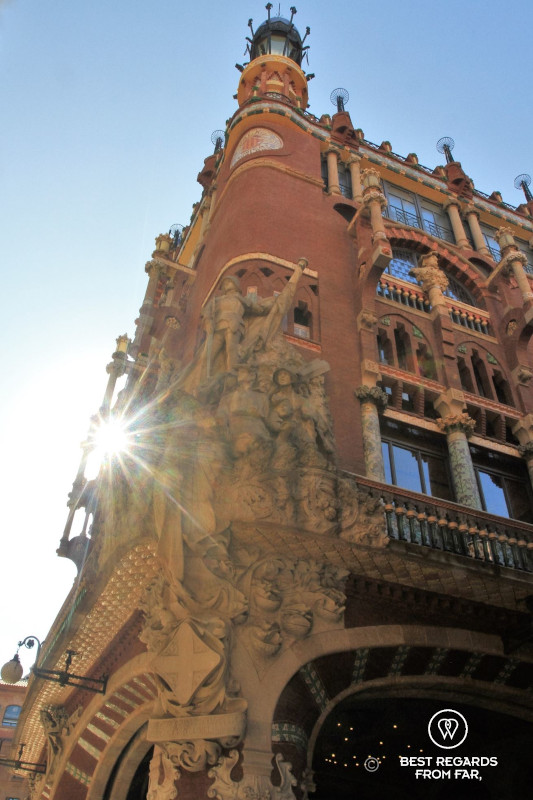 The corner of the façade of the Palau de la Musica Catalana in Barcelona.