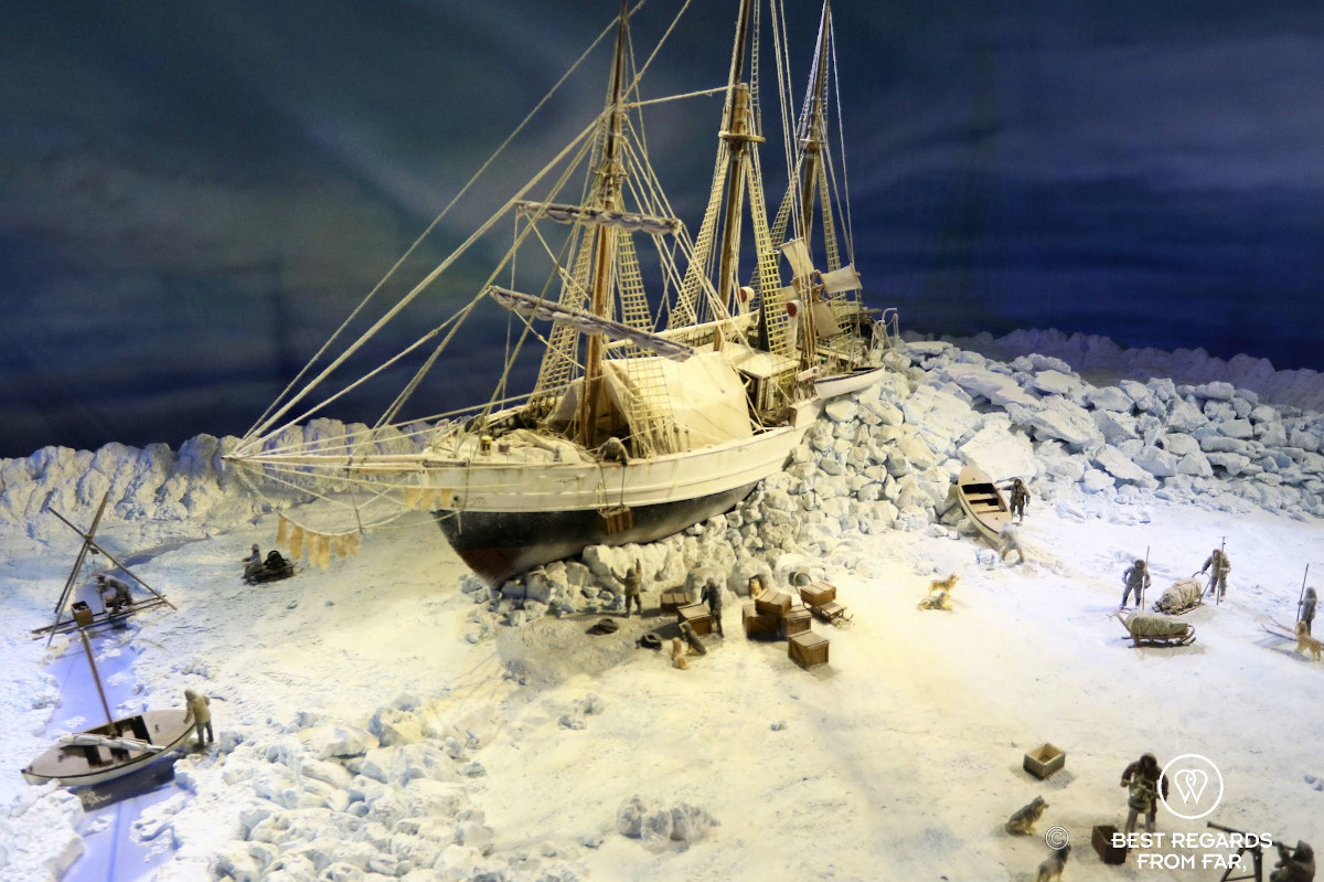 Mock up of the Fram ship in the ice at the Fram Museum in Oslo.