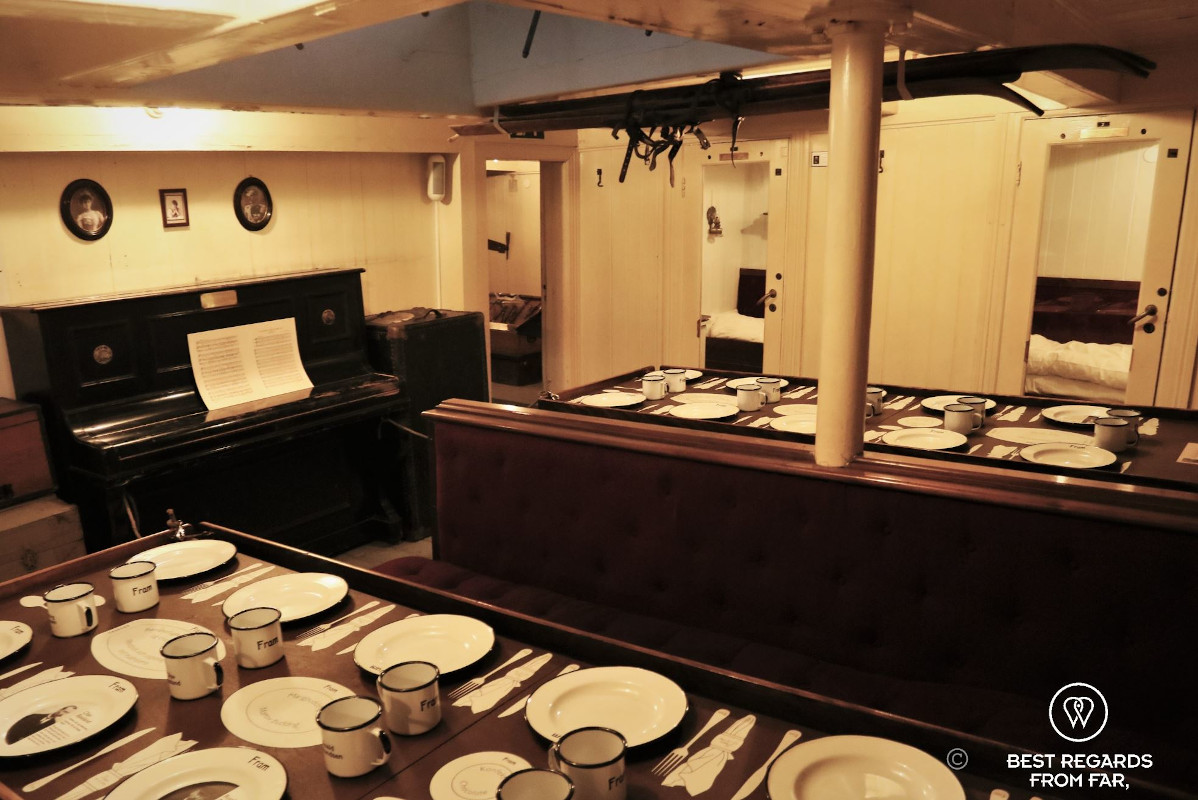 Dining room on the Fram ship, Fram Museum, Oslo.