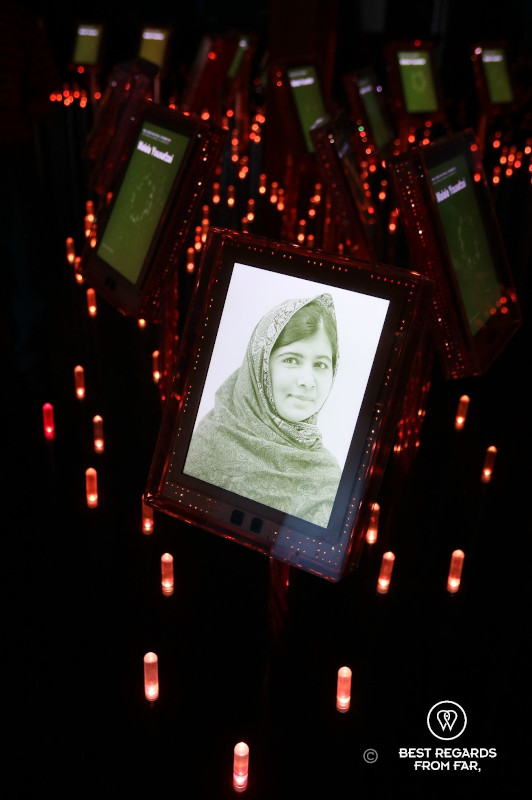 The Nobel Peace Centre in Oslo showing a portrait of one of the recipient, Malala.