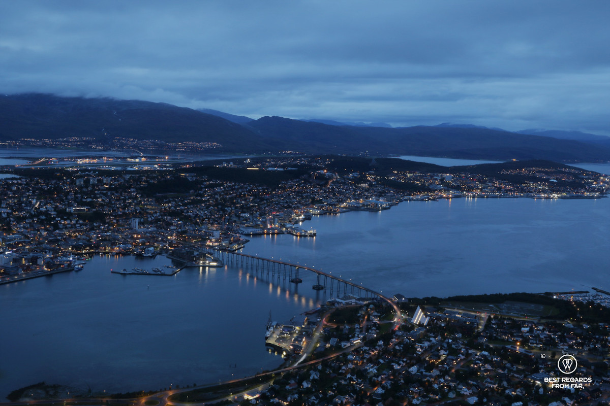 Tromso by night from Floya, Norway.