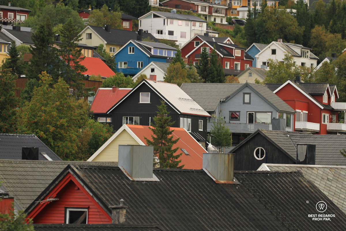 Tromso rooftops and colourful houses, Norway.
