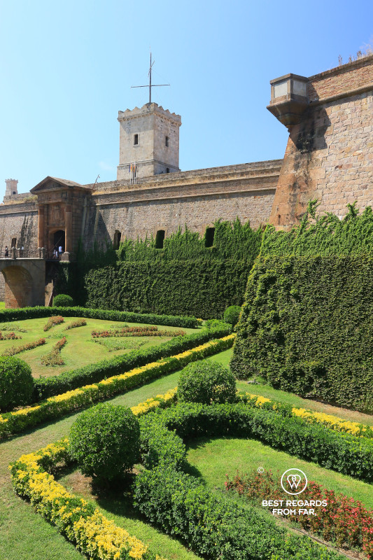 The entrance of Castle of Montjuic with its gardens in Barcelona.