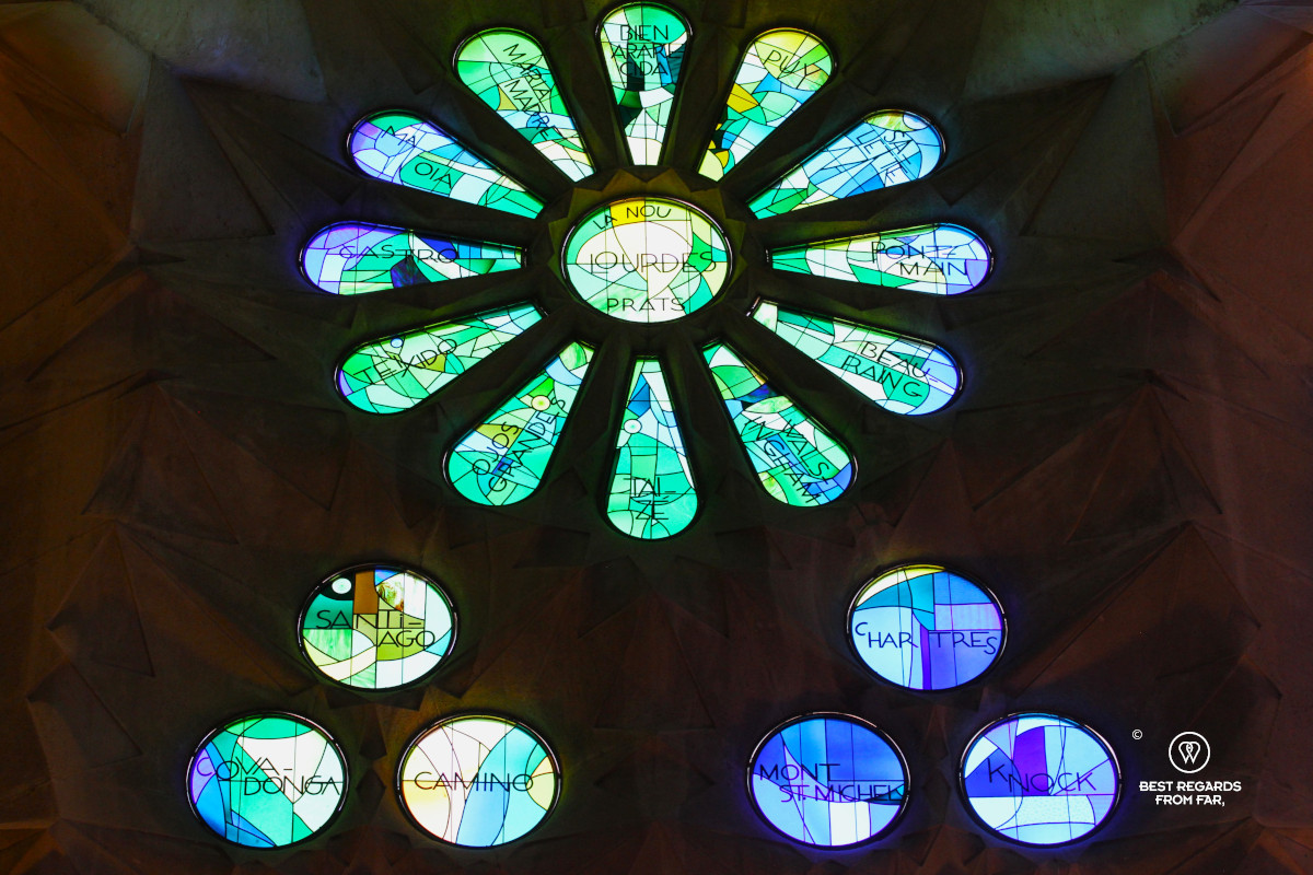 Stained-glass windows of La Sagrada Familia, Barcelona.