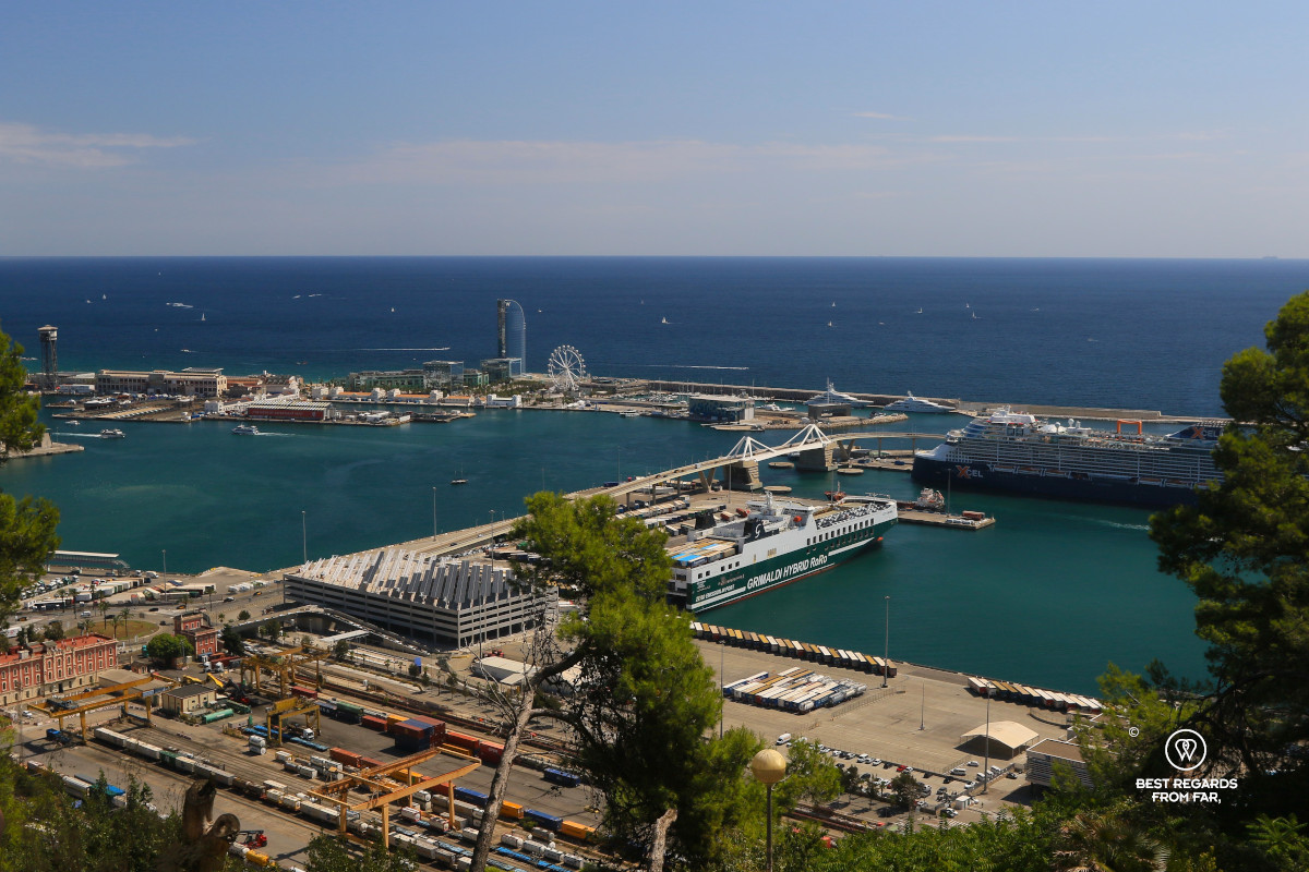 View on the harbor of Barcelona from the Castle of Montjuic.