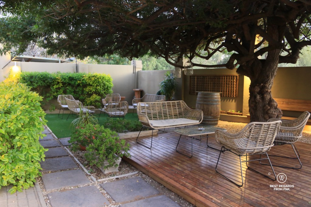 The garden of Villa Violet Hotel in Windhoek, Namibia.